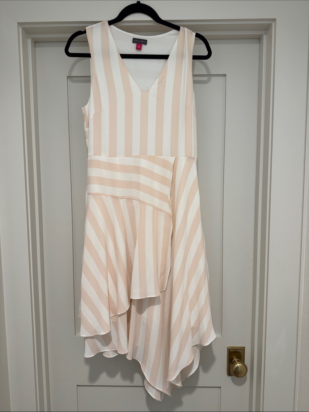 Vince Camuto Blush and White Striped V-Neck Dress